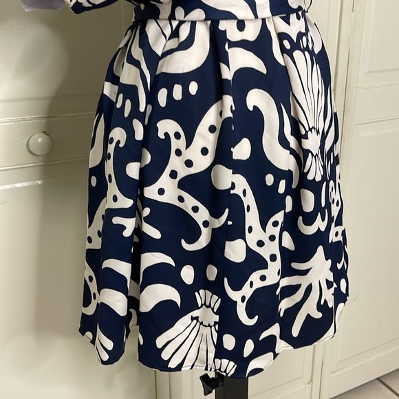 Alex Marie Womens Allison Satin Shell Print Crepe Short Sleeve A-Line Dress Sz M - Picture 12 of 16